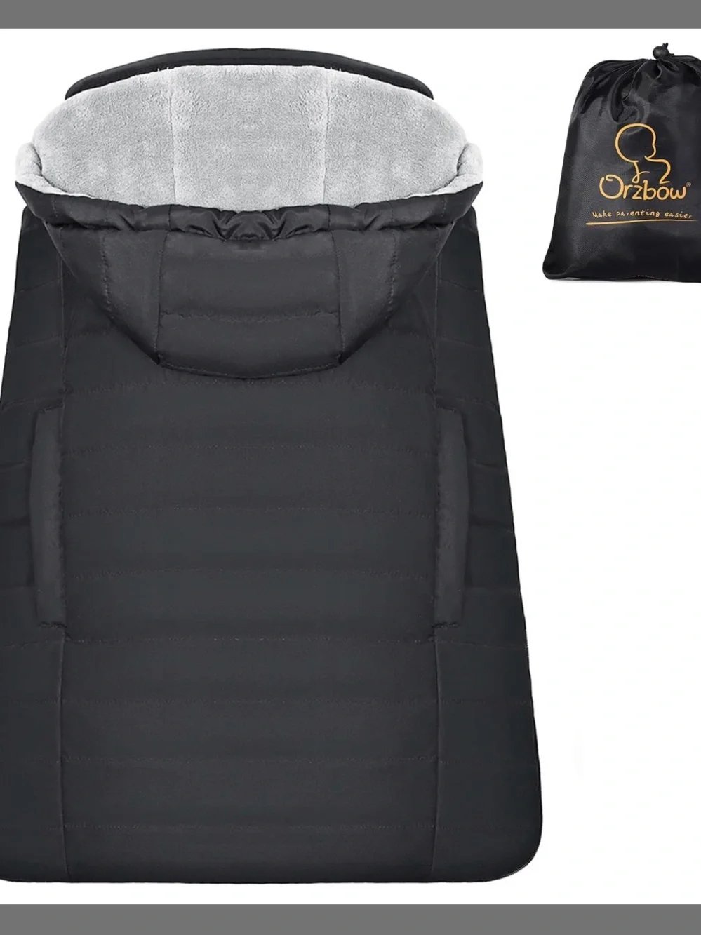 Kids Black Puffer Footmuff with Gray Lining
